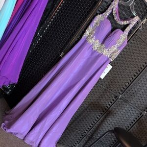 Rachel Allan Lavender Evening Dress with Beaded Detail